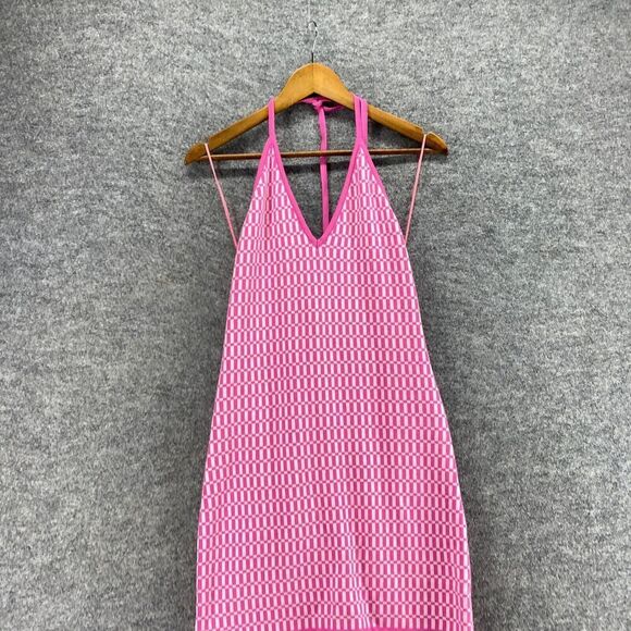 ModOnTrend Dress Women L Large Pink Geometric Shift Midi Sleeveless Halter Neck - Picture 3 of 9